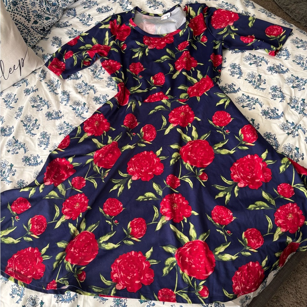 Floral Dress in Navy and Red